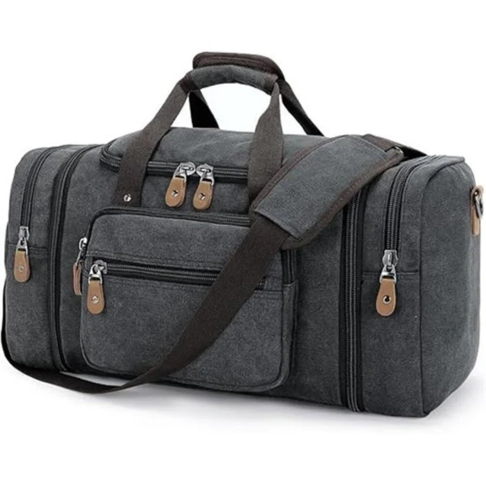 Like New Gonex Gray Expandable Canvas Duffel Bag Overnight Luggage Weekender Bag